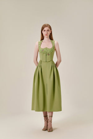 Embroidered Sleeveless Green Top