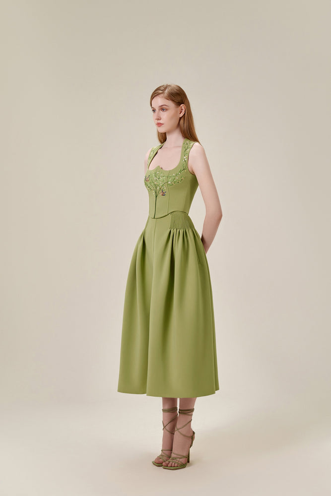 Embroidered Sleeveless Green Top