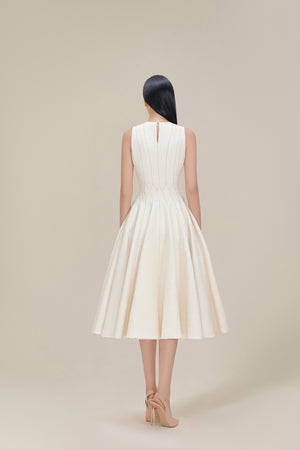 Stitching Midi Dress - White with golden thread