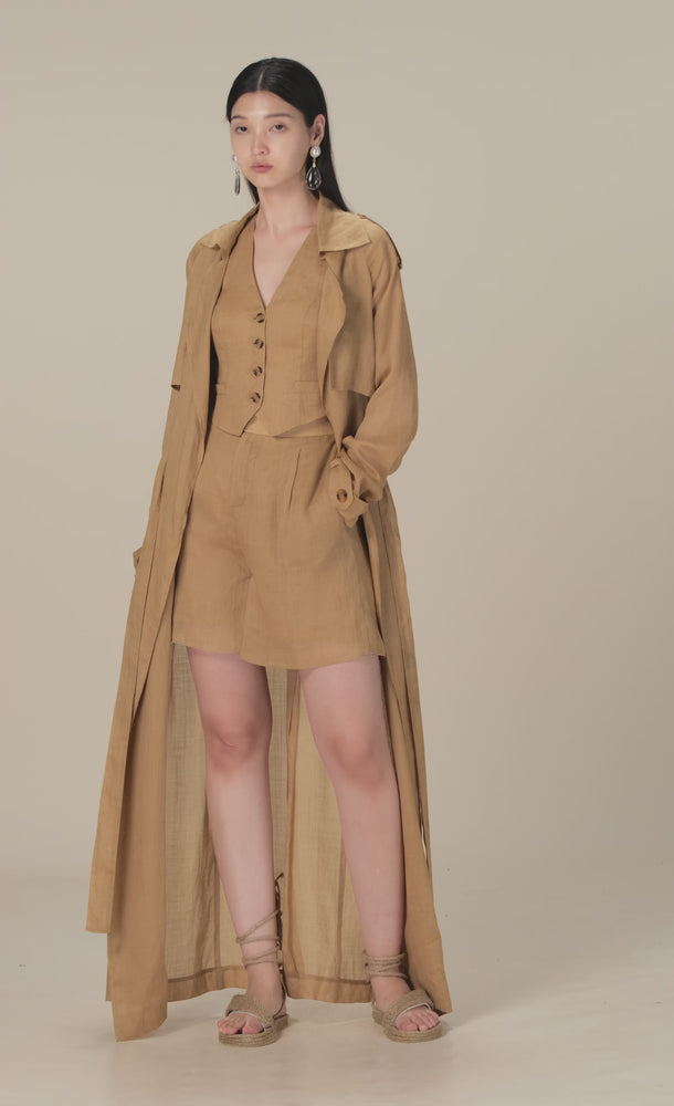
            
                Load and play video in Gallery viewer, CAMEL LINEN TRENCH COAT
            
        