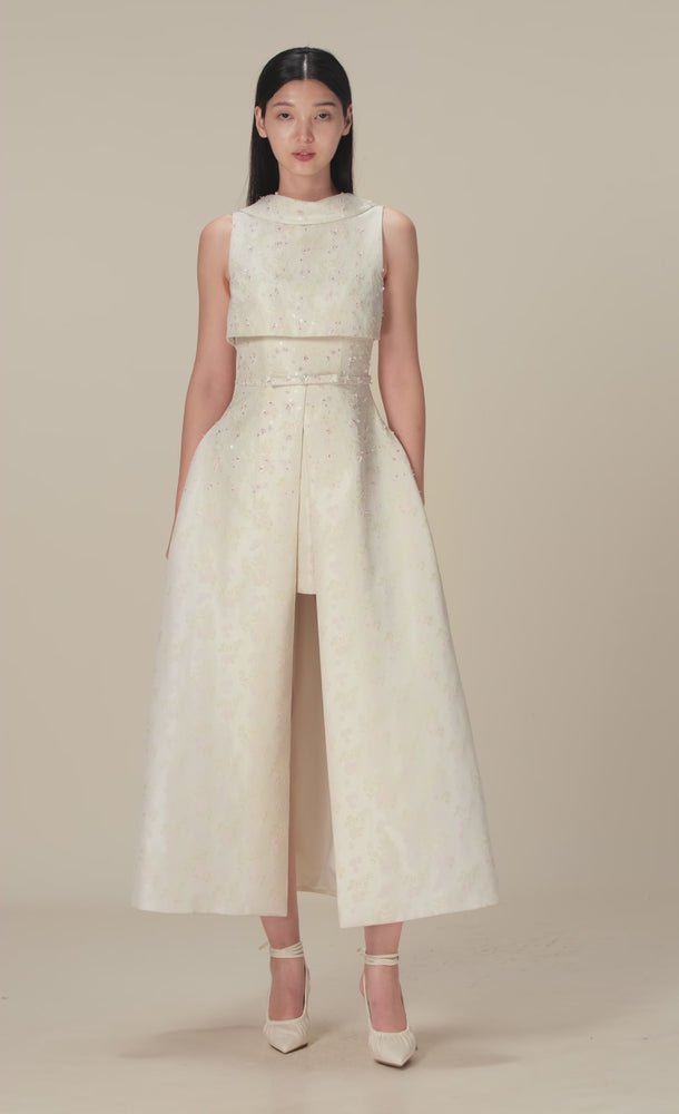 
            
                Load and play video in Gallery viewer, BEADED BROCADE COWL NECK LONG DRESS
            
        
