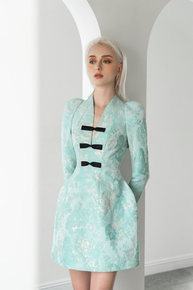 BROCADE DRESS - BLUE