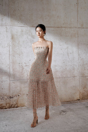 Floral Pleat Midi Dress