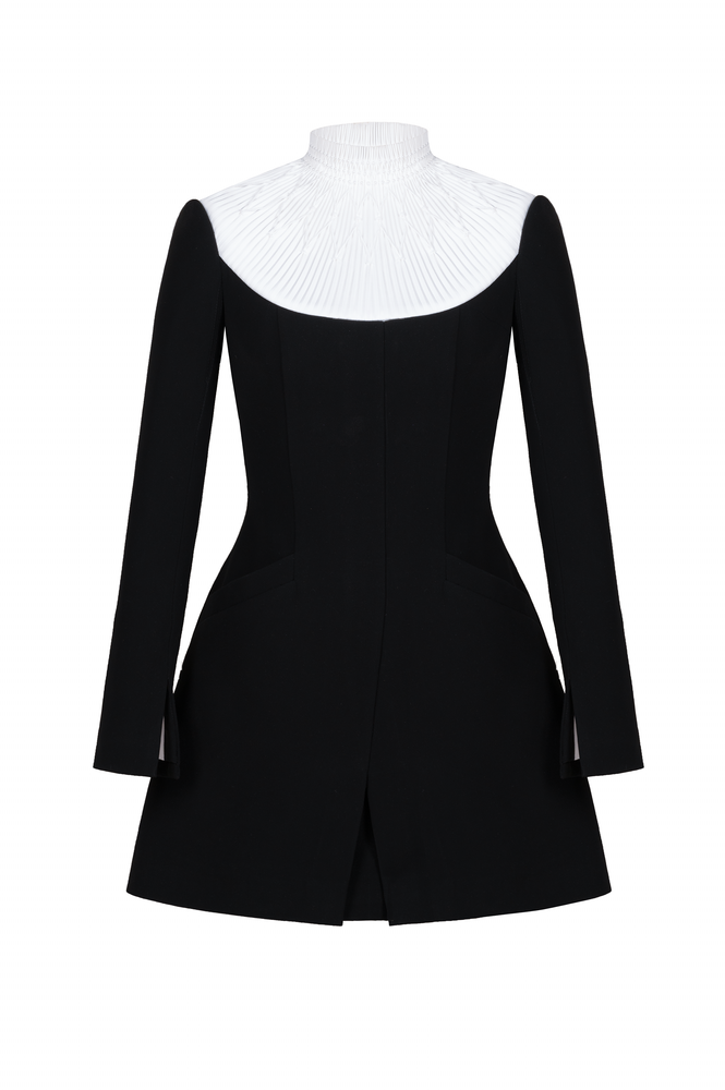 BLACK SMOCKED MINI DRESS