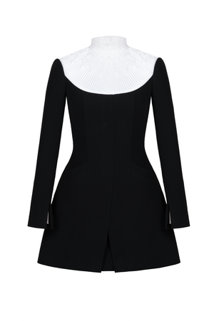 BLACK SMOCKED MINI DRESS