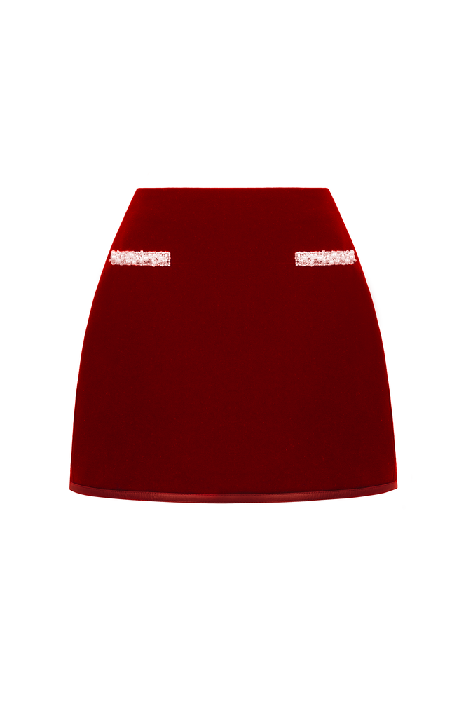 
            
                Load image into Gallery viewer, RED BEADED MINI SKIRT
            
        