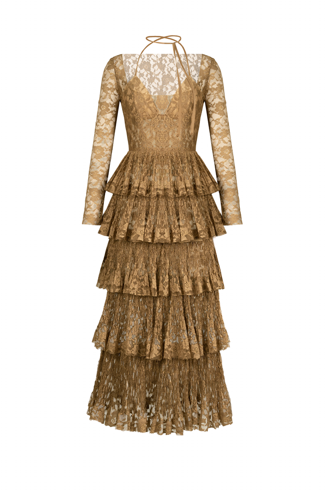 GOLD LACE LAYERED DRESS
