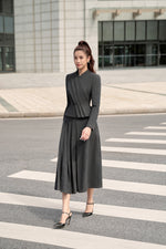 Grey Draped Midi Skirt