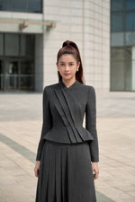 Grey Draped Midi Skirt
