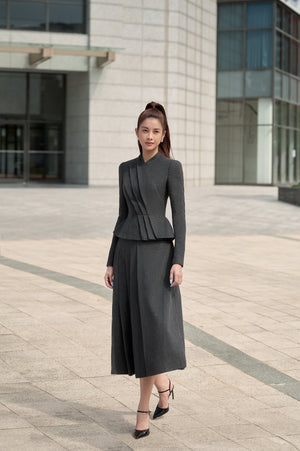 Grey Draped Midi Skirt
