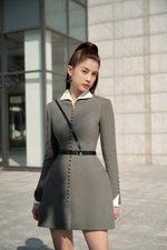 Grey Herringbone Mini Dress