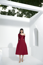 Red Jersey Draped Midi Dress