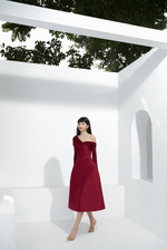 Red Jersey Draped Midi Dress