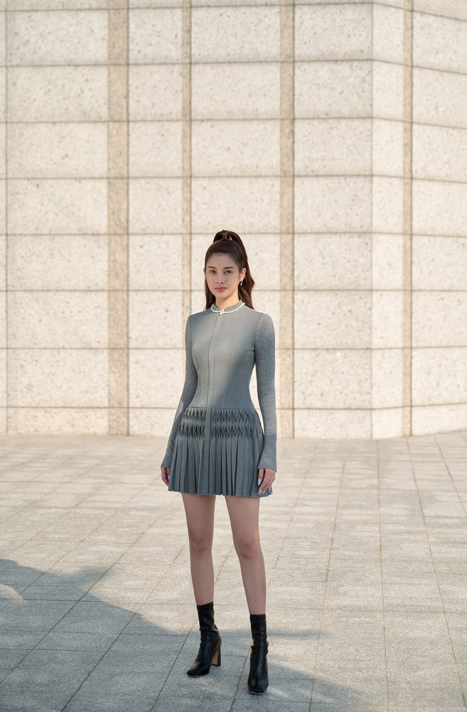 Grey Smocked Mini Dress