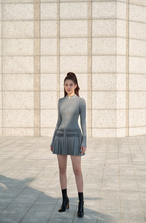 Grey Smocked Mini Dress