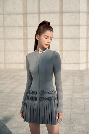 Grey Smocked Mini Dress