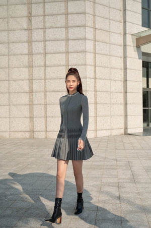 Grey Smocked Mini Dress