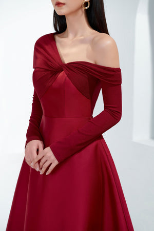 Red Jersey Draped Midi Dress