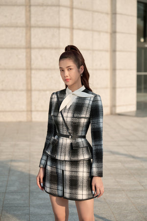 Black And White Checked Mini Skirt