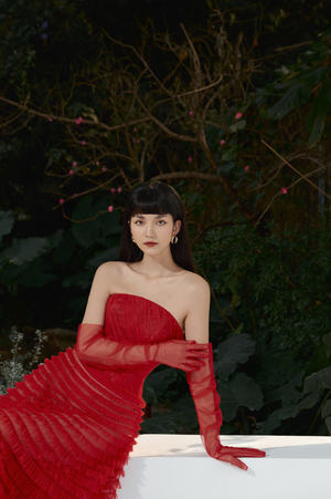 Red Draped Midi Dress