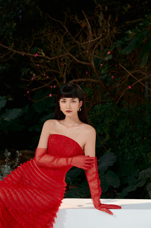 Red Draped Midi Dress