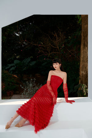 Red Draped Midi Dress