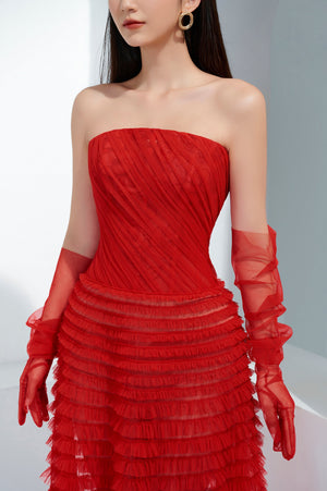 Red Draped Midi Dress