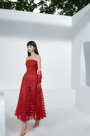 Red Draped Midi Dress