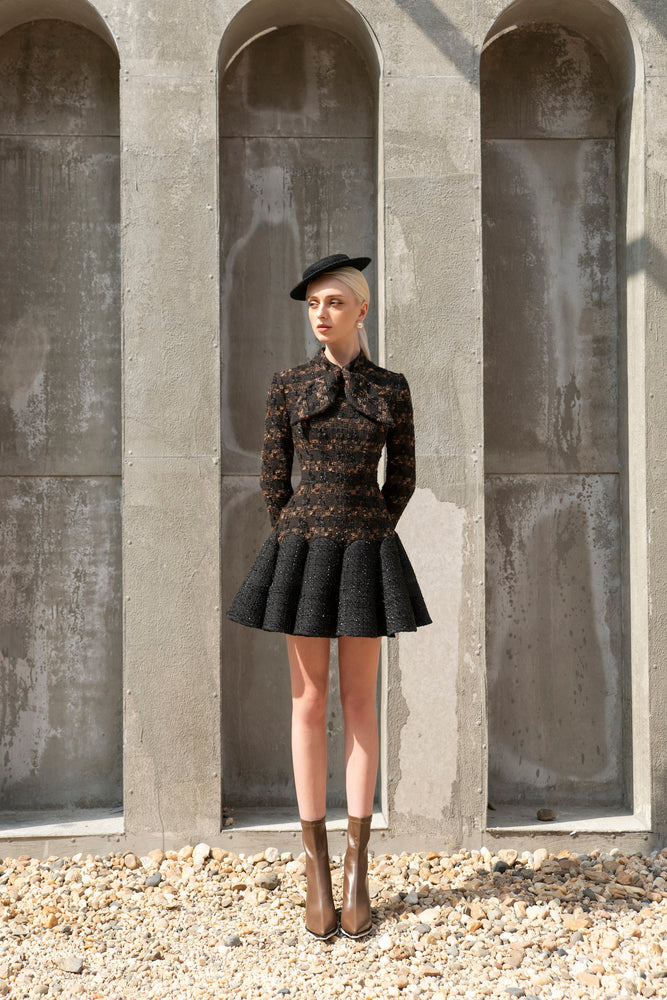 Kelly Dress Brown Tweed