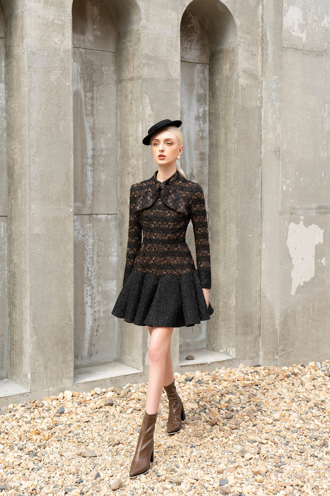 Kelly Dress Brown Tweed