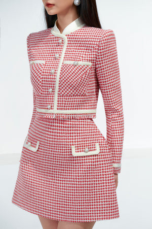 Red Plaid Tweed Mini Skirt