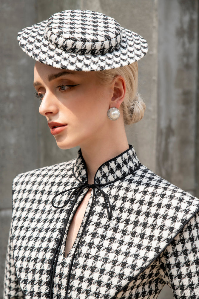 Wallis Hat - Black and White Houndstooth