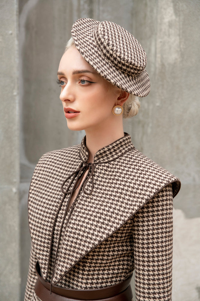
            
                Load image into Gallery viewer, Wallis Hat - Small Brown Houndstooth
            
        