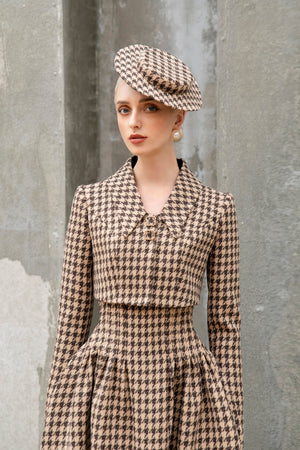 Rania Dress - Brown and Beige Houndstooth