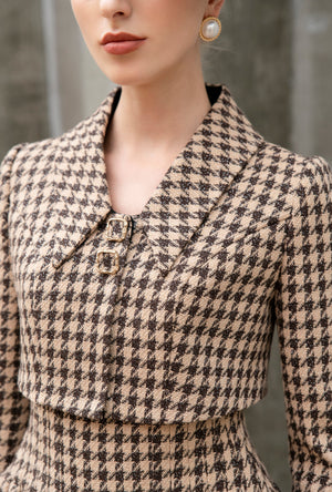 Rania Jacket - Brown and Beige Houndstooth