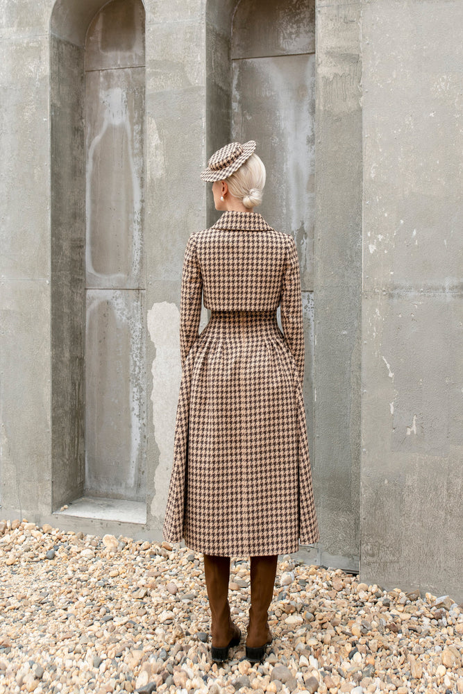 Rania Dress - Brown and Beige Houndstooth
