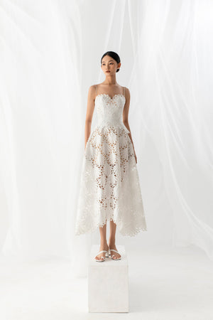 SCALLOP LACE MIDI DRESS