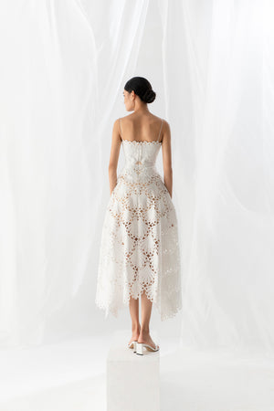 SCALLOP LACE MIDI DRESS