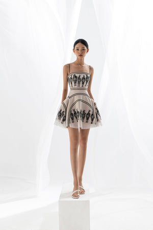 ZEBRA EMBROIDERED MINI DRESS