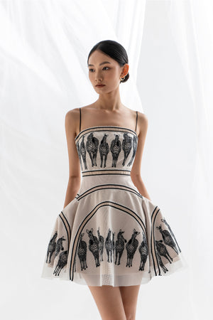 ZEBRA EMBROIDERED MINI DRESS