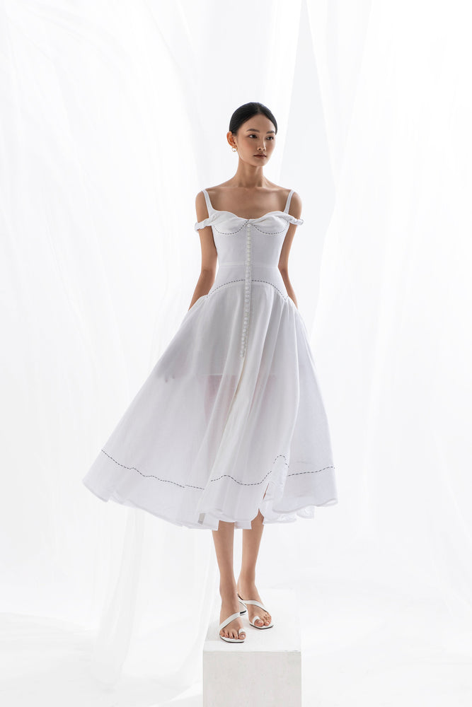 LINEN TWIST MIDI DRESS