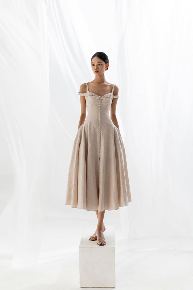 LINEN TWIST MIDI DRESS