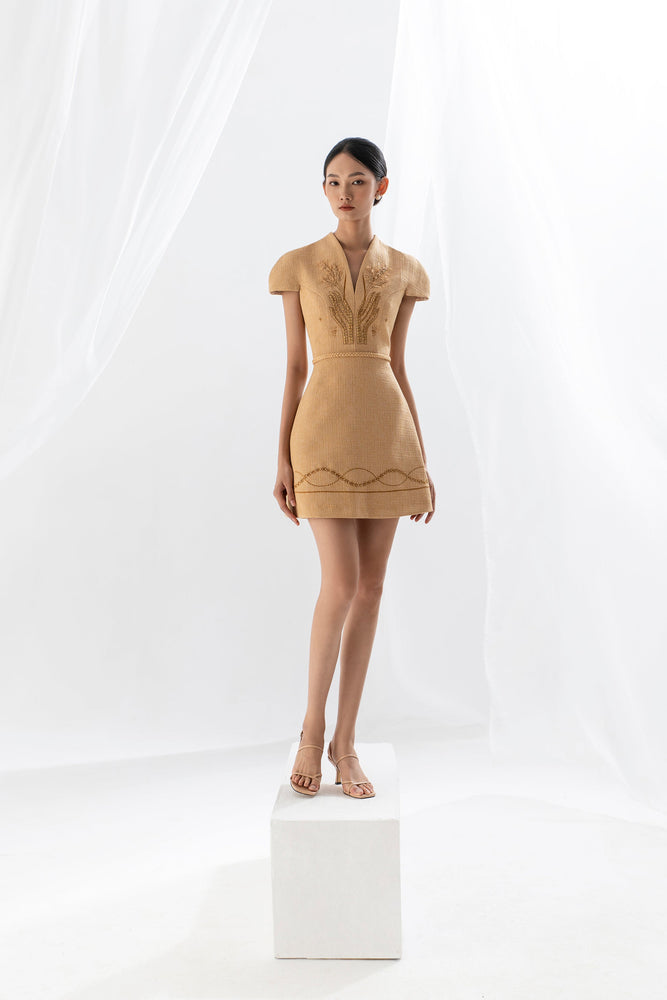 WHEAT EMBROIDERED DRESS