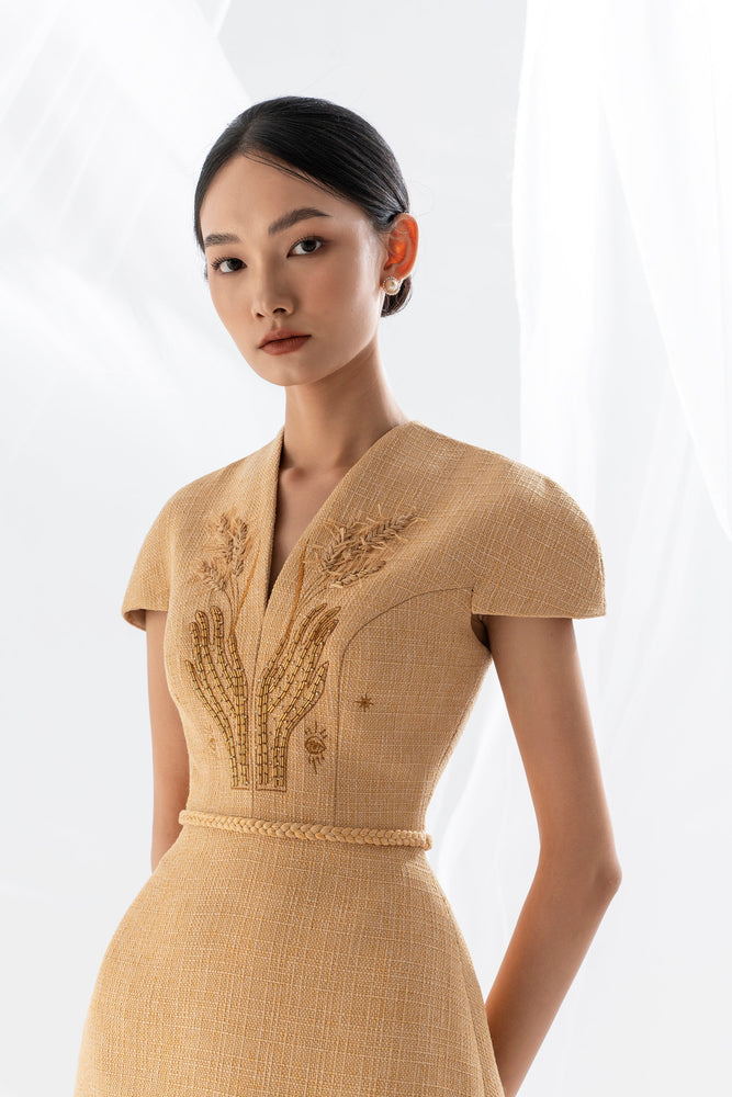 WHEAT EMBROIDERED DRESS
