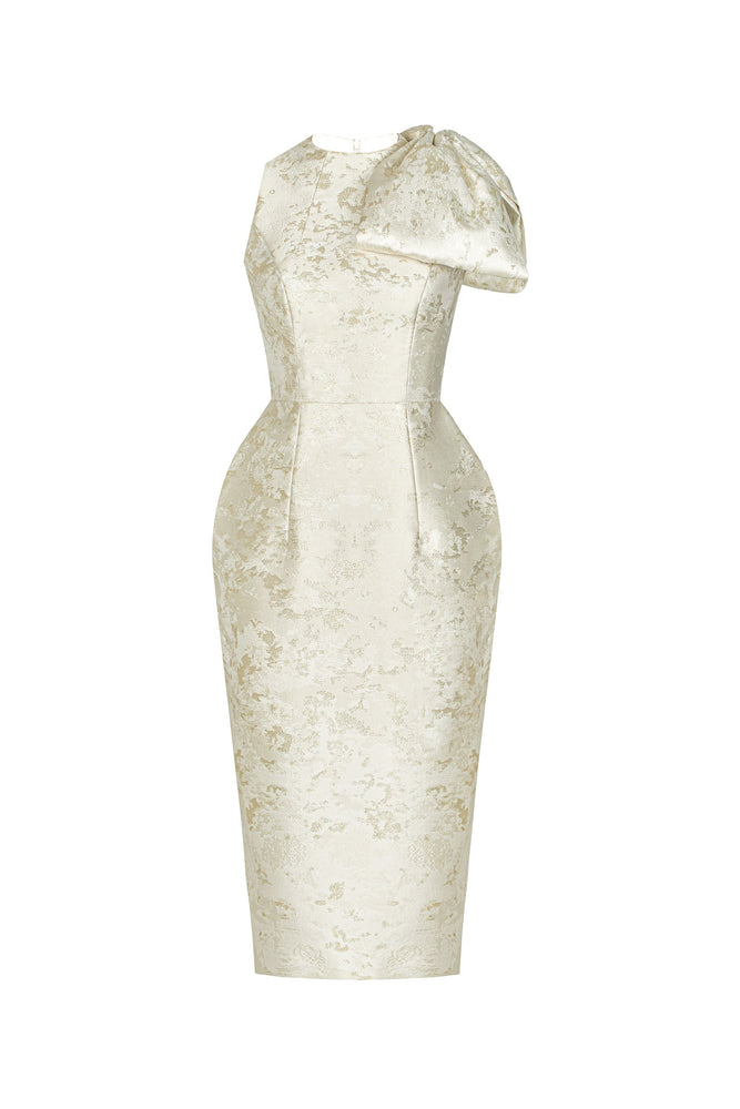 BROCADE BOW DRESS - CREAM
