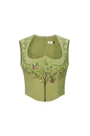 Embroidered Sleeveless Green Top