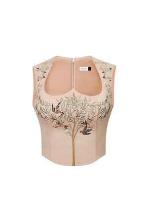 Embroidered Sleeveless Beige Top