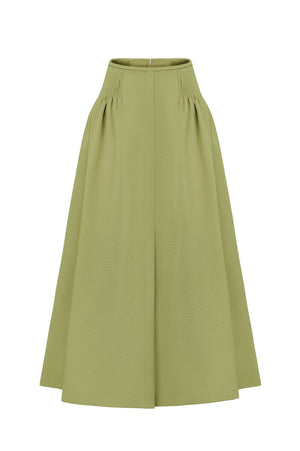 Pleated Green Midi Skirt