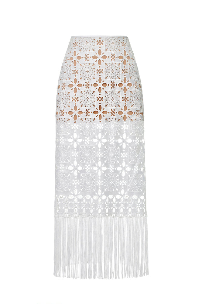 White Fringed Lace Skirt