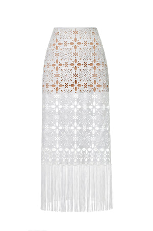 White Fringed Lace Skirt